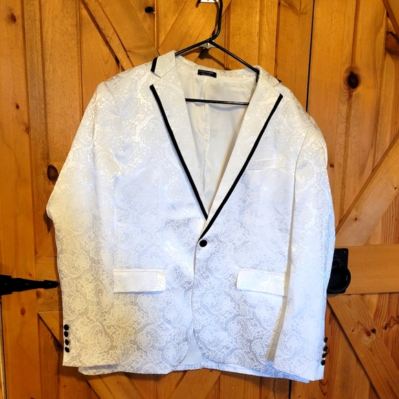 Coofandy Blazer Mens Size Large White Paisley Print Prom Formal Jacket